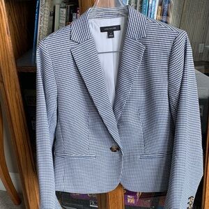 Ann Taylor Newbury One-button Blazer Navy Houndstooth size 4p